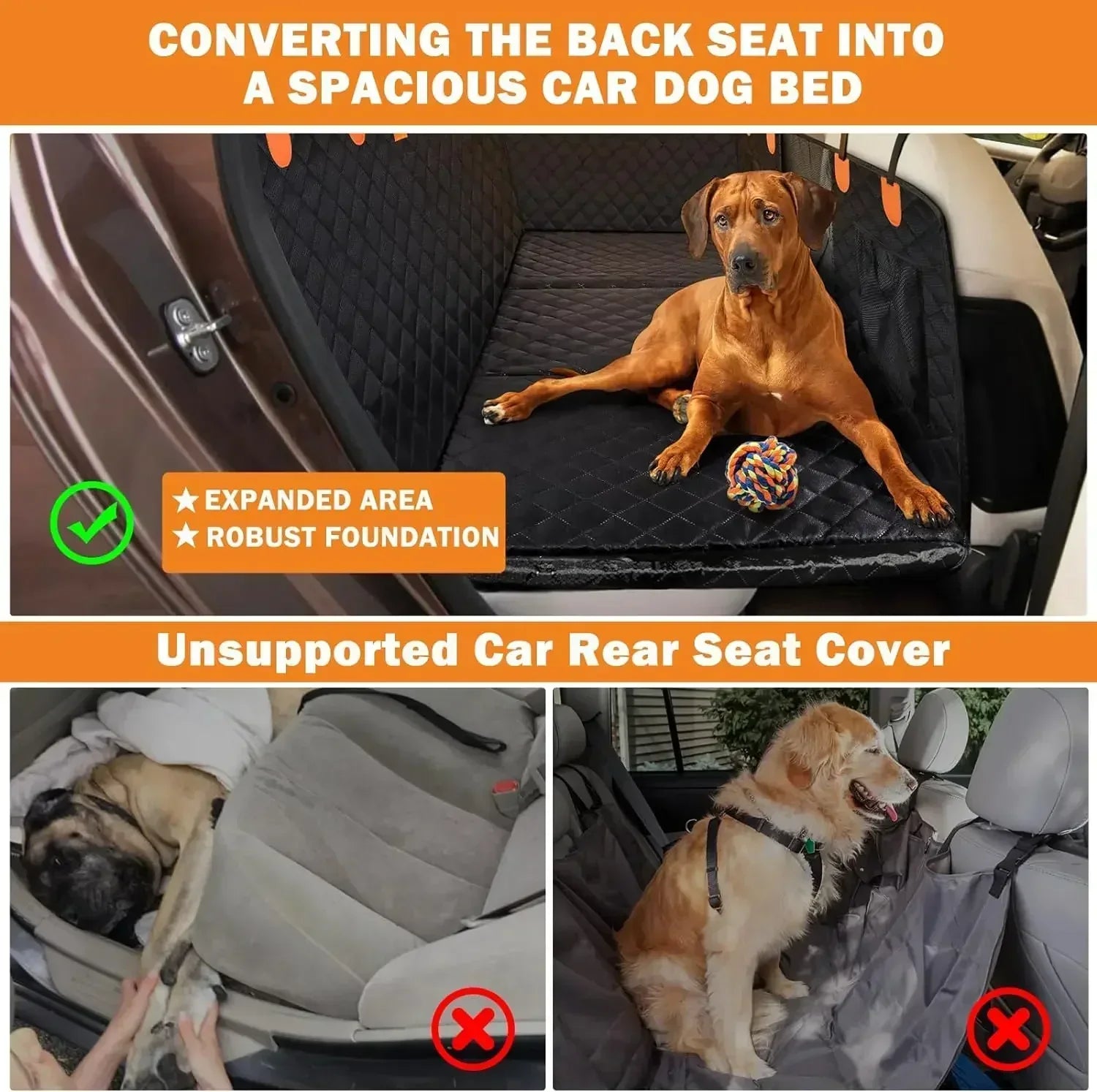 Protector de asiento de coche para perros con base dura + (cama para perros GRATIS)