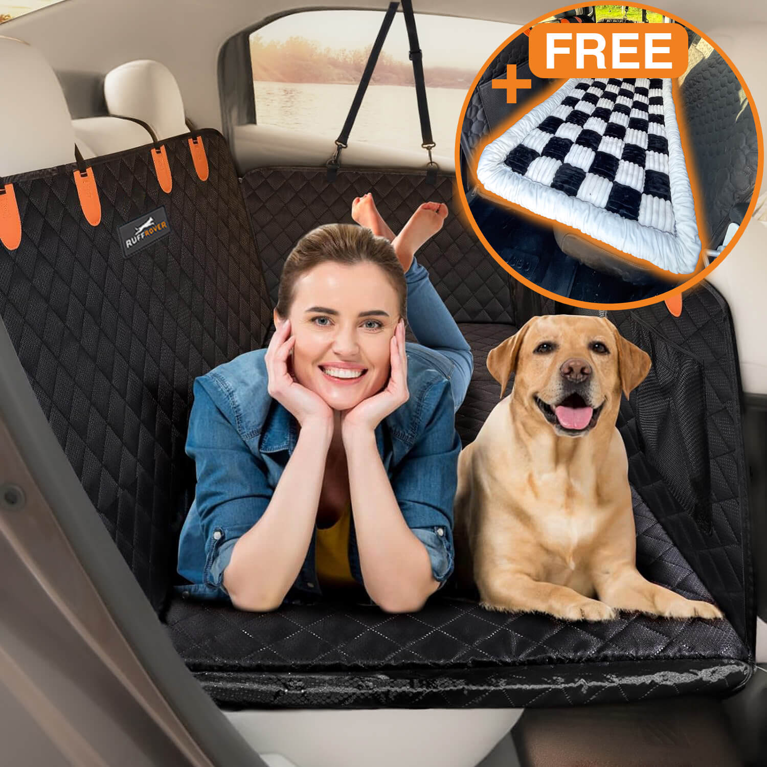 Protector de asiento de coche para perros con base dura + (cama para perros GRATIS)